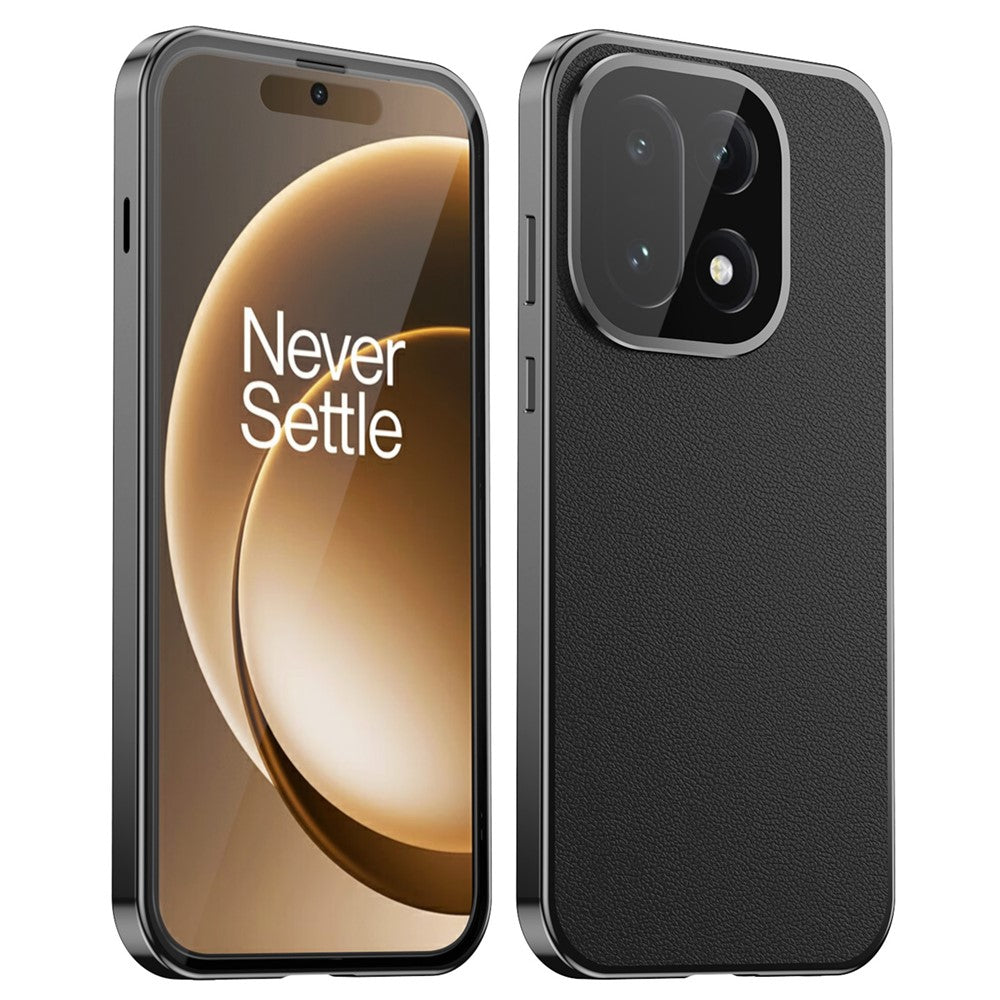 OnePlus 15 5G-skal, magnetisk ram, framsida, härdat glas, läder, PC, baksida, mobilskal