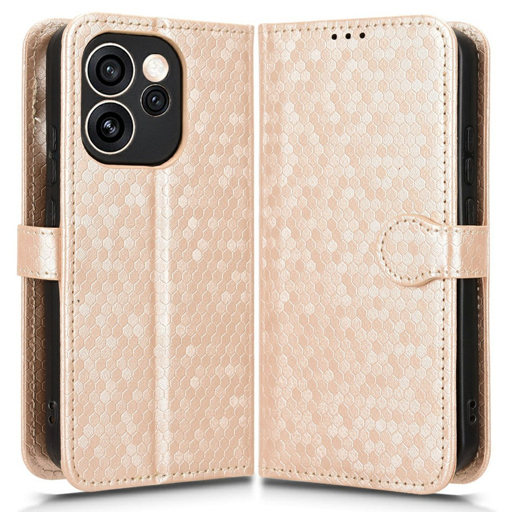 For Oppo Reno15 F 5G Wallet Case Dot Pattern Imprint PU Leather Phone Cover with Wrist Strap