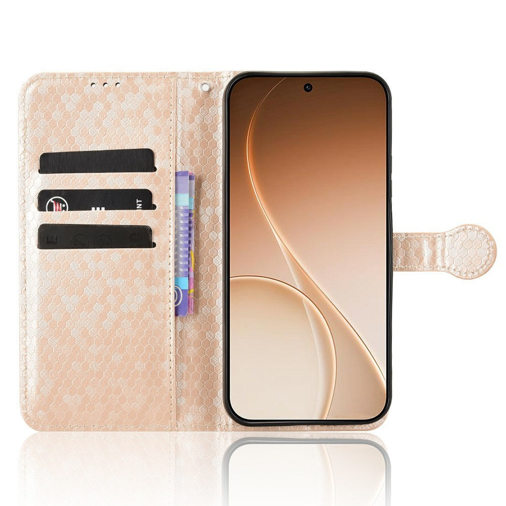 For Oppo Reno15 F 5G Wallet Case Dot Pattern Imprint PU Leather Phone Cover with Wrist Strap