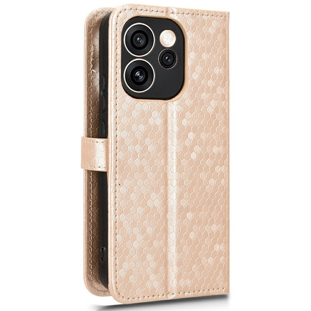 For Oppo Reno15 F 5G Wallet Case Dot Pattern Imprint PU Leather Phone Cover with Wrist Strap