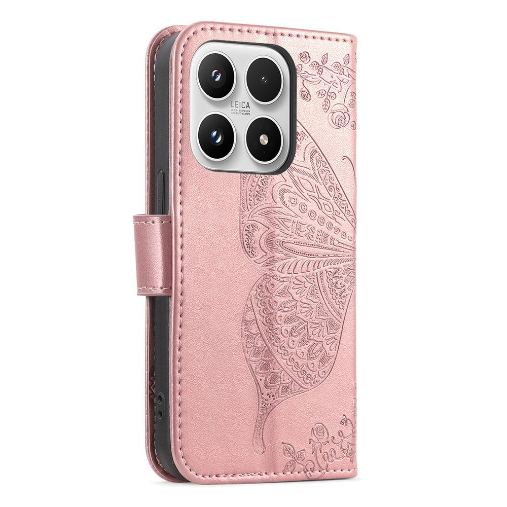 For Xiaomi 17 Case with Strap Butterfly Pattern PU Leather Wallet Phone Cover