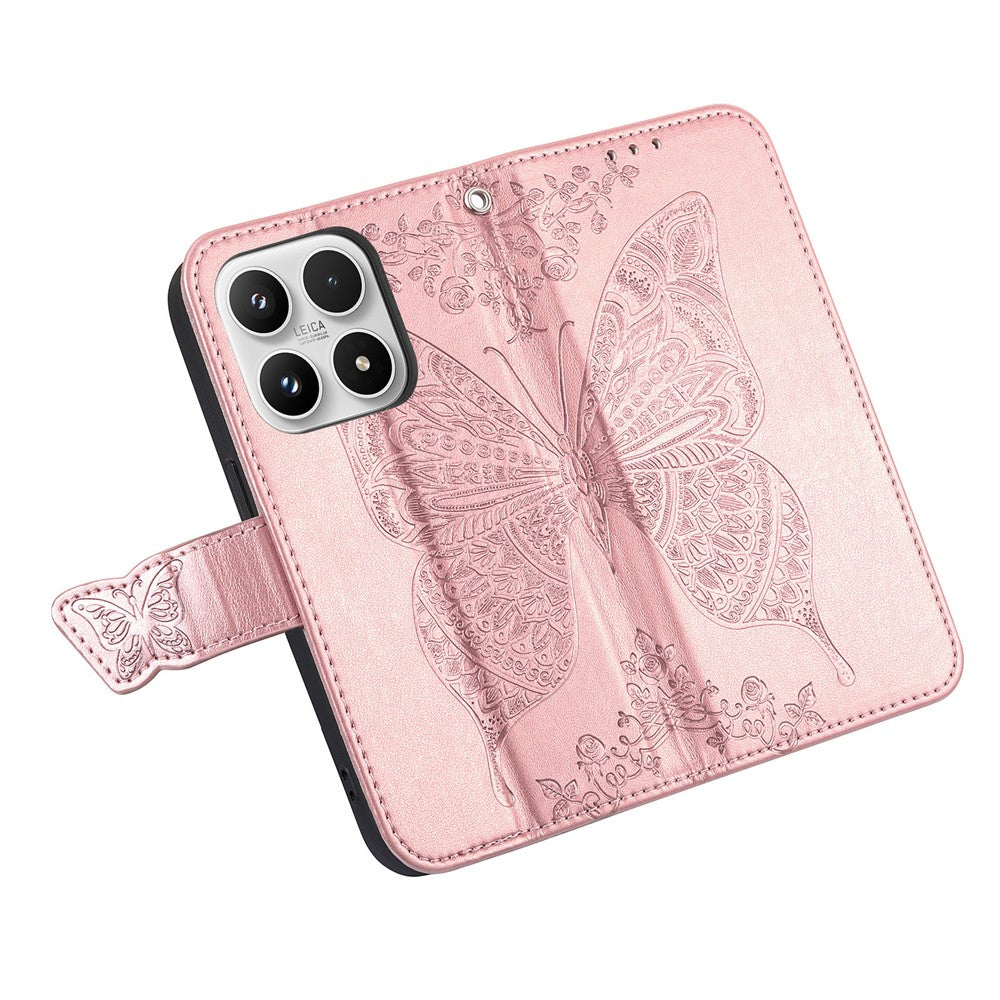 For Xiaomi 17 Case with Strap Butterfly Pattern PU Leather Wallet Phone Cover