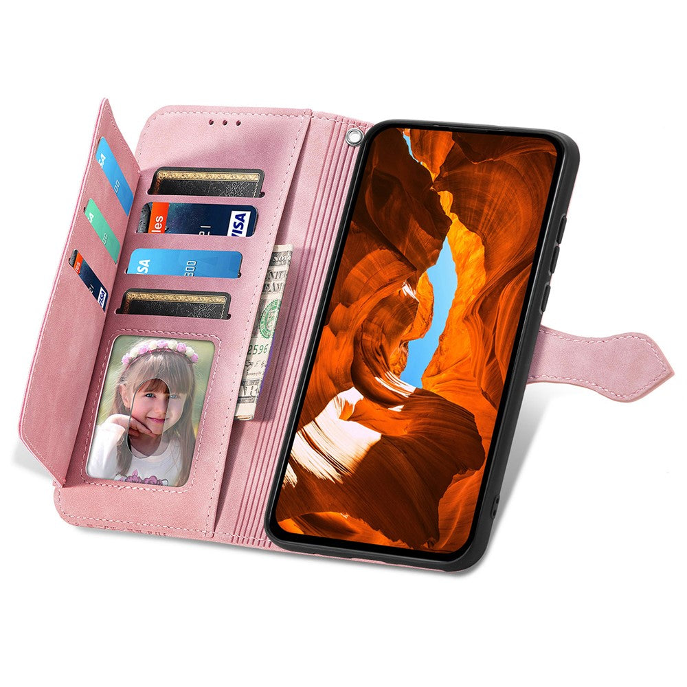 For Xiaomi 17 Zipper Wallet Case with Strap Flower Imprint PU Leather Phone Cover