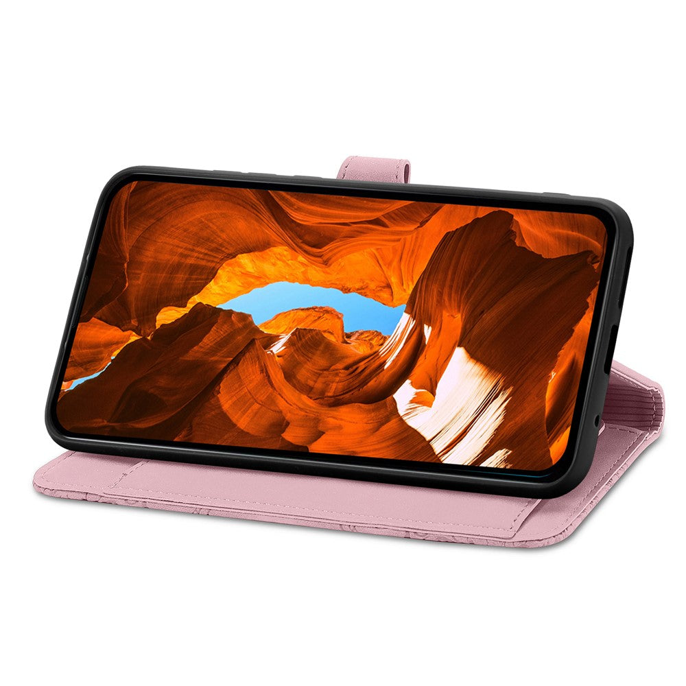 For Xiaomi 17 Zipper Wallet Case with Strap Flower Imprint PU Leather Phone Cover
