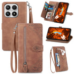 For Xiaomi 17 Zipper Wallet Case with Strap Flower Imprint PU Leather Phone Cover