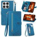 For Xiaomi 17 Zipper Wallet Case with Strap Flower Imprint PU Leather Phone Cover
