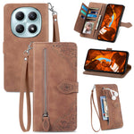 Phone Case For Xiaomi Poco M8 5G / Redmi Note 15 5G (Global) / 15 4G (Global) Zipper Wallet with Strap Flower Imprint PU Leather Phone Cover