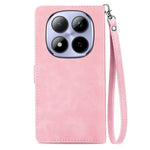 For Xiaomi Redmi Note 15 Pro 5G (Global) Zipper Wallet Case with Strap Flower Imprint PU Leather Phone Cover