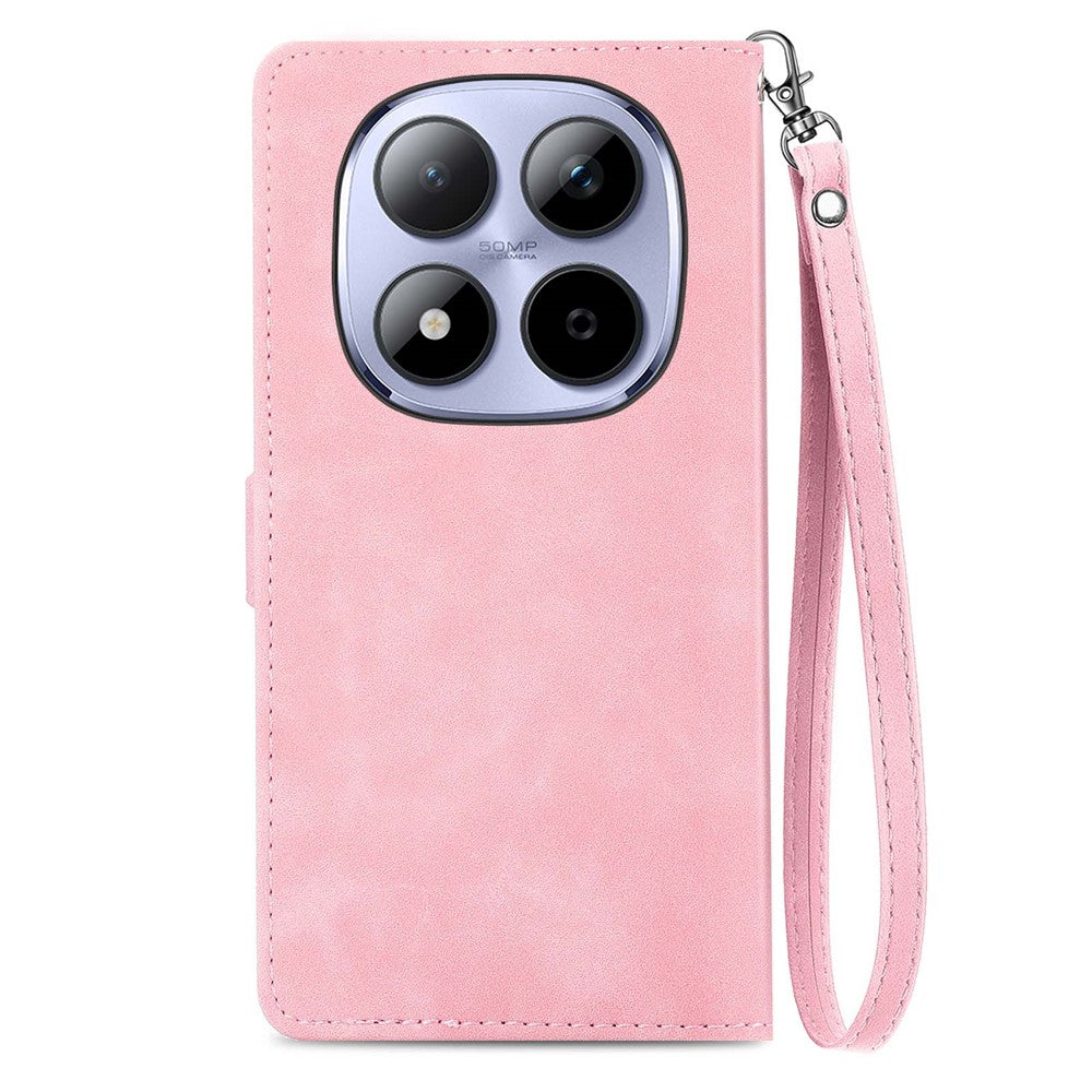 For Xiaomi Redmi Note 15 Pro 5G (Global) Zipper Wallet Case with Strap Flower Imprint PU Leather Phone Cover