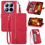 For Xiaomi Redmi Note 15 Pro 5G (Global) Zipper Wallet Case with Strap Flower Imprint PU Leather Phone Cover