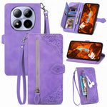 For Xiaomi Redmi Note 15 Pro 5G (Global) Zipper Wallet Case with Strap Flower Imprint PU Leather Phone Cover
