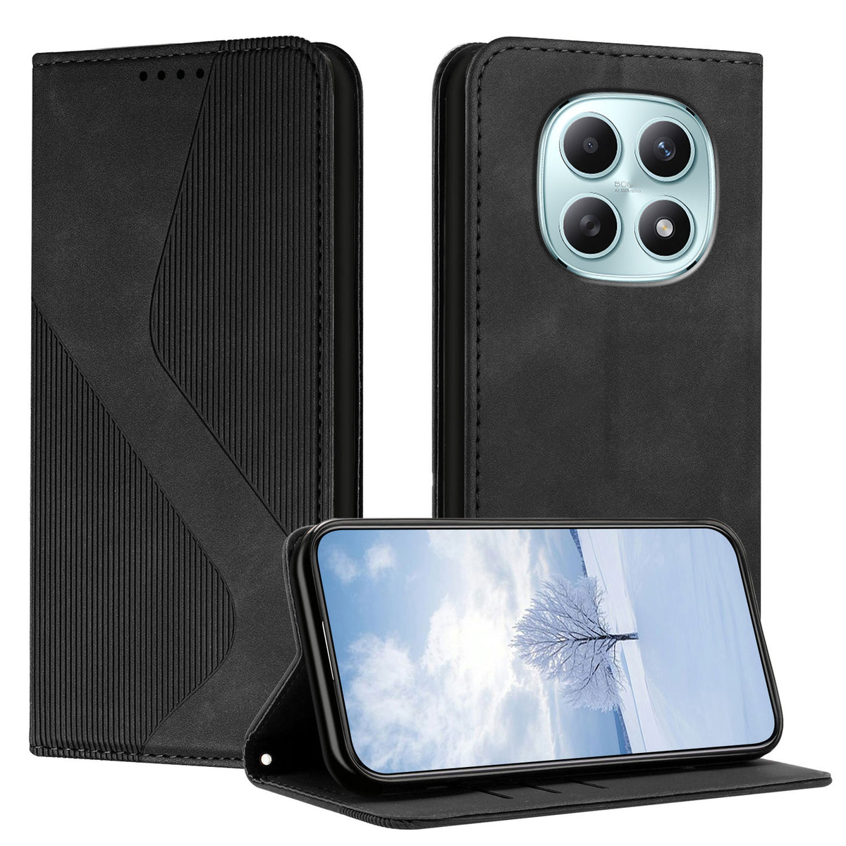 Xiaomi Poco M8 5G / Redmi Note 15 5G (Global) / 15 4G (Global) mobilskal Läderfodral med Hudkänsla och Stativ