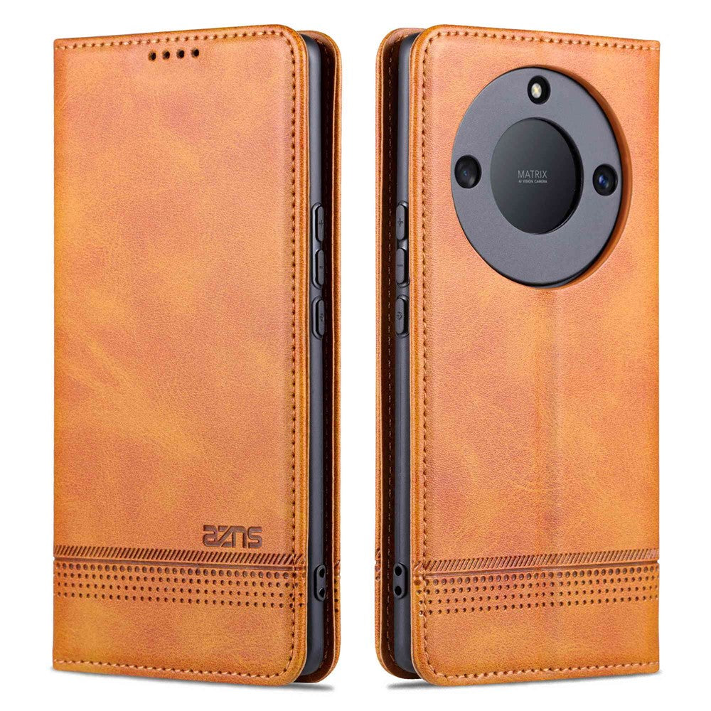 AZNS For Honor X40 5G Cowhide Texture Stand Phone Case PU Leather Magnetic Auto-absorbed Folio Flip Wallet Cover