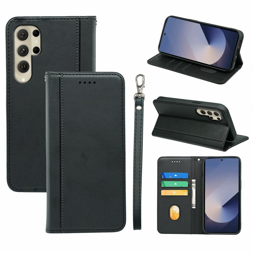 For Samsung Galaxy S26 Ultra Wallet Case Magnetic Closing PU Leather Phone Cover with Wrist Strap
