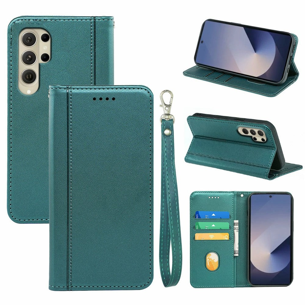 For Samsung Galaxy S26 Ultra Wallet Case Magnetic Closing PU Leather Phone Cover with Wrist Strap