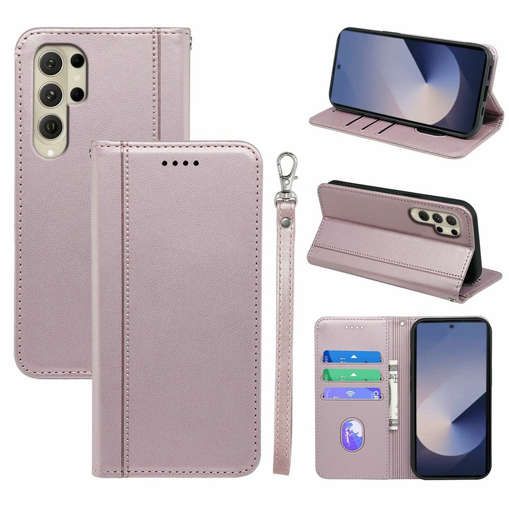 For Samsung Galaxy S26 Ultra Wallet Case Magnetic Closing PU Leather Phone Cover with Wrist Strap