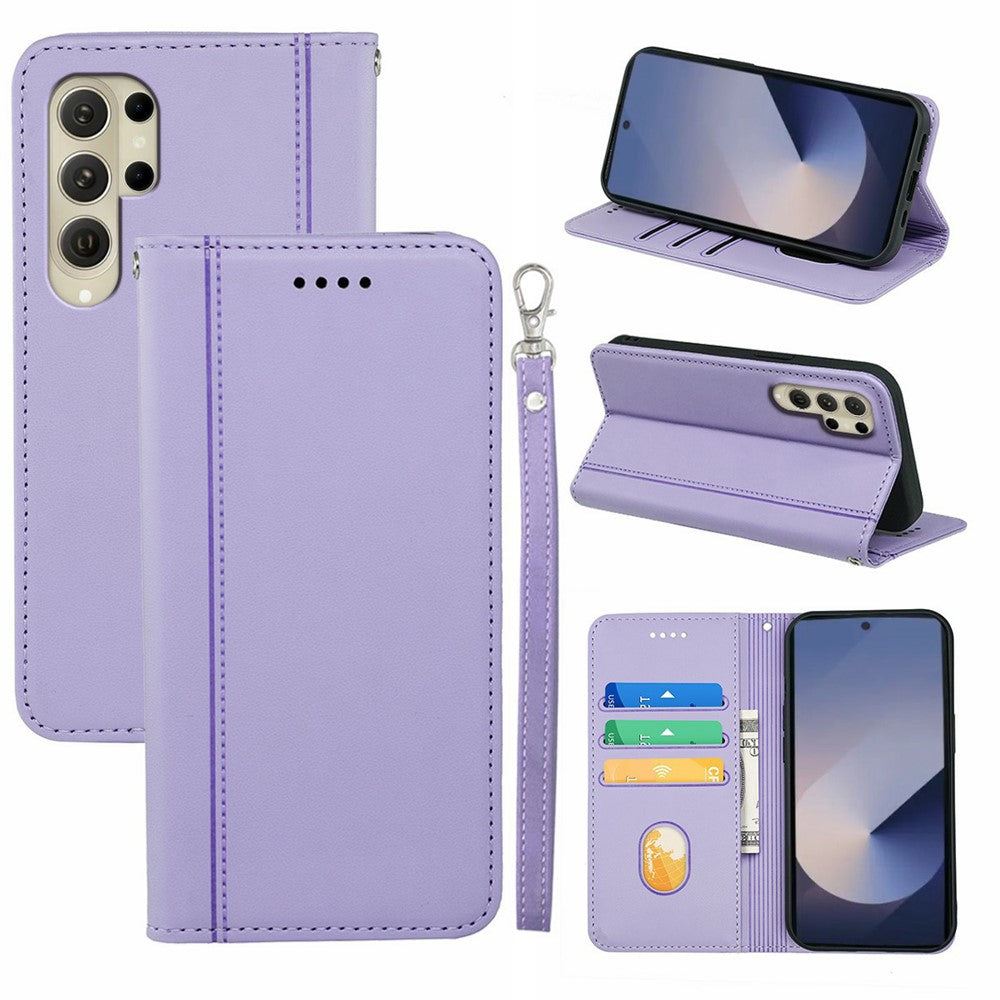 For Samsung Galaxy S26 Ultra Wallet Case Magnetic Closing PU Leather Phone Cover with Wrist Strap