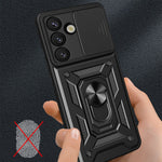 Samsung Galaxy S26-skal med skjutbart kameralock PC + TPU-stativ