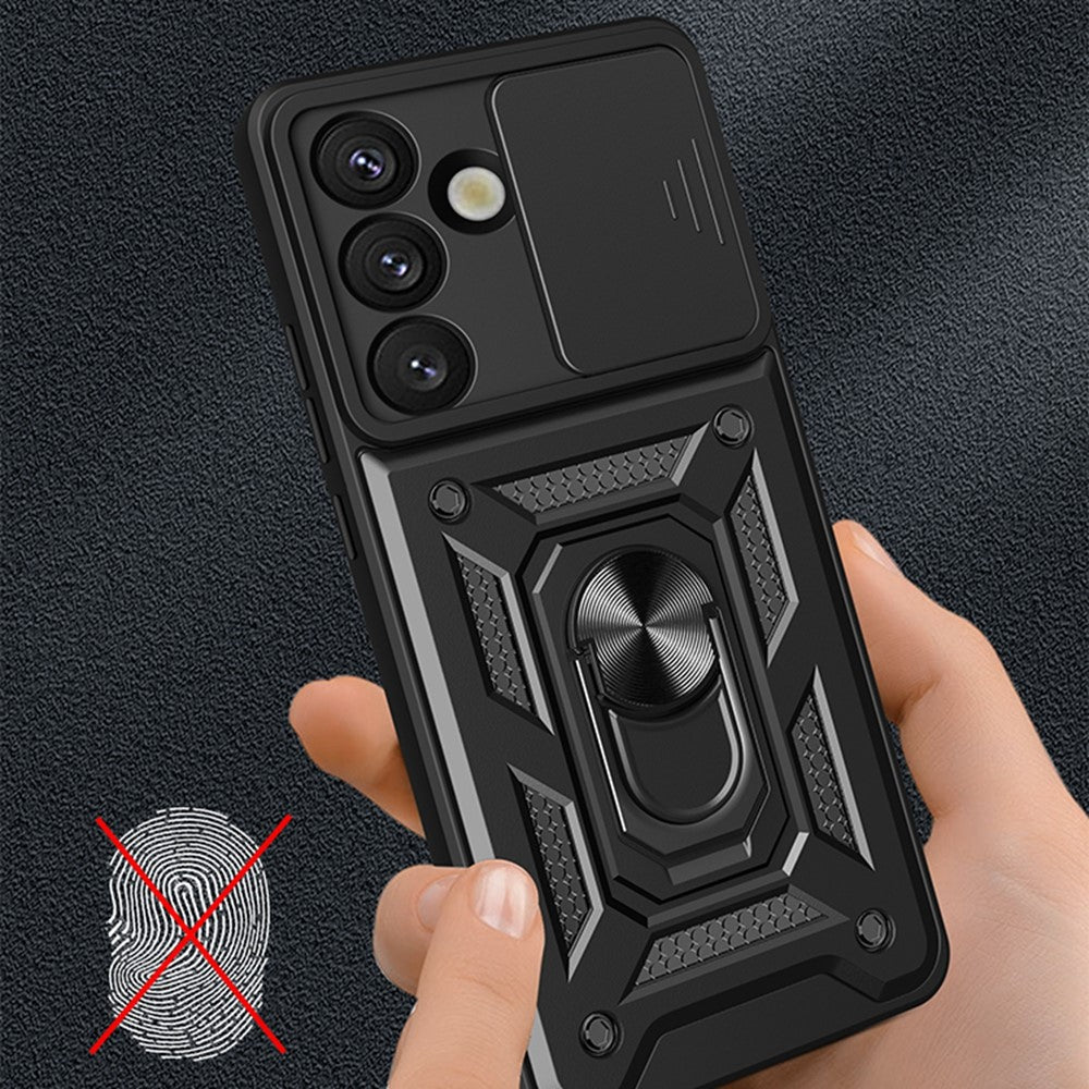 Samsung Galaxy S26-skal med skjutbart kameralock PC + TPU-stativ