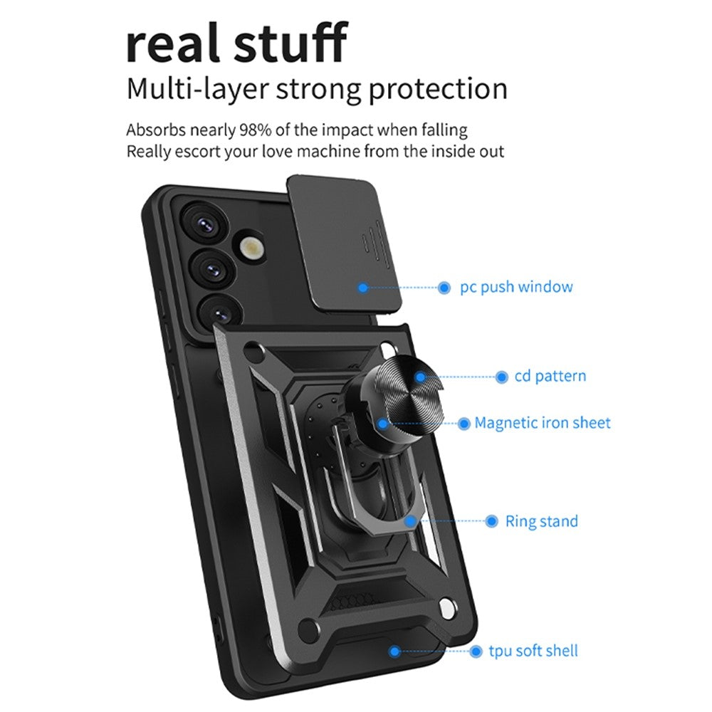 Samsung Galaxy S26-skal med skjutbart kameralock PC + TPU-stativ