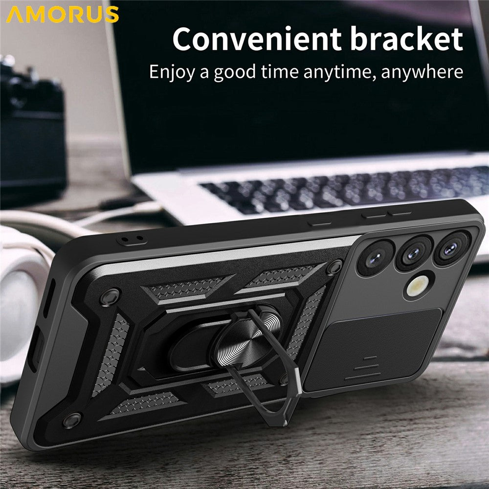 AMORUS For Samsung Galaxy S26 Case Kickstand PC + TPU Phone Cover with Camera Lens Slider