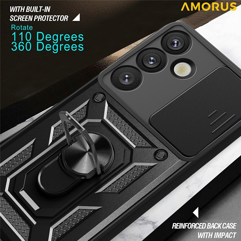 AMORUS For Samsung Galaxy S26 Case Kickstand PC + TPU Phone Cover with Camera Lens Slider