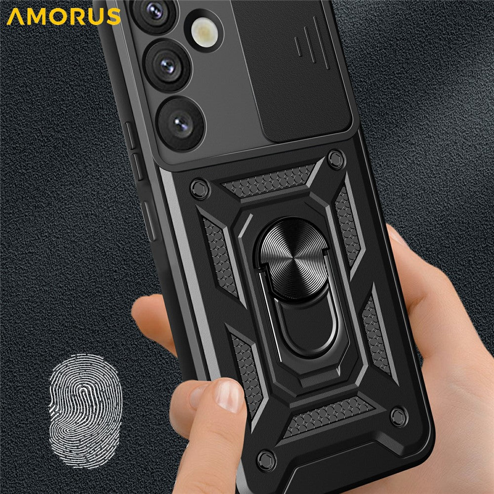 AMORUS For Samsung Galaxy S26 Case Kickstand PC + TPU Phone Cover with Camera Lens Slider