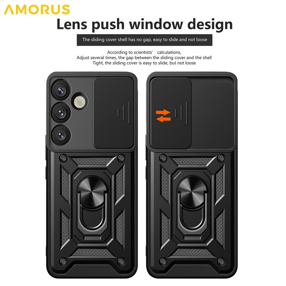 AMORUS For Samsung Galaxy S26+ Case Kickstand PC + TPU Phone Cover with Camera Lens Slider