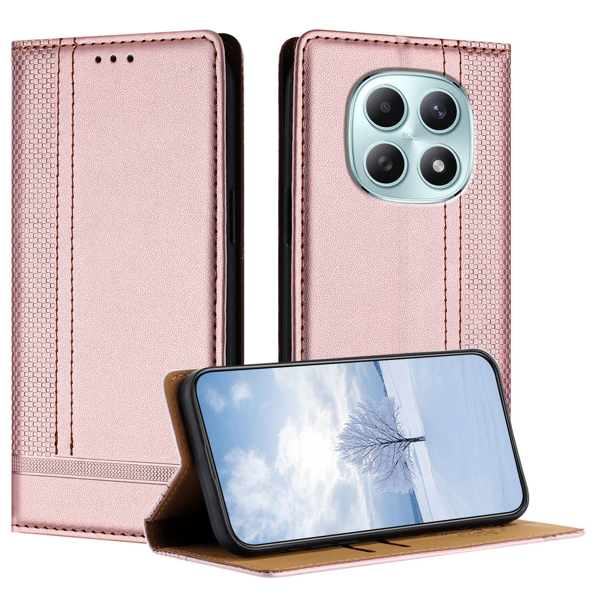 Xiaomi Poco M8 5G / Redmi Note 15 5G (Global) / 15 4G (Global) fodral L-format rutmönster läderstativ mobilskal med kortplatser