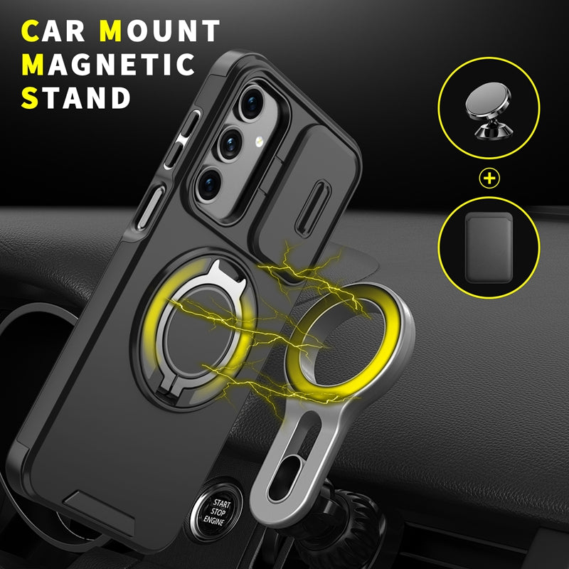 Samsung Galaxy A26 5G magnetisk cover med skærmfilm / skyde-linsebeskyttelse / støtte, TPU + PC-mobilcover