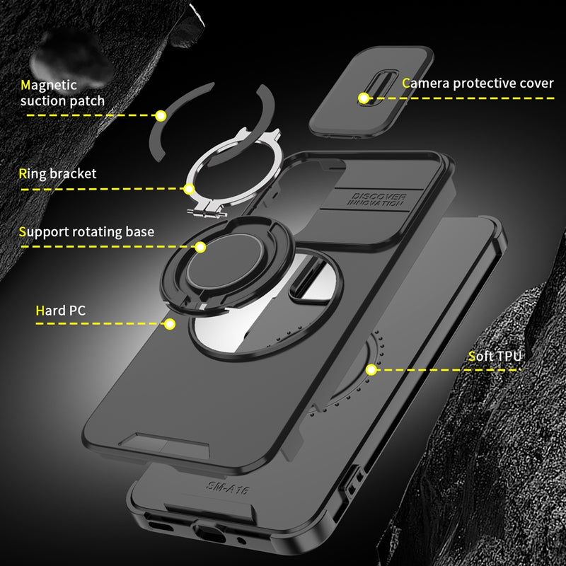 Samsung Galaxy A26 5G magnetisk cover med skærmfilm / skyde-linsebeskyttelse / støtte, TPU + PC-mobilcover