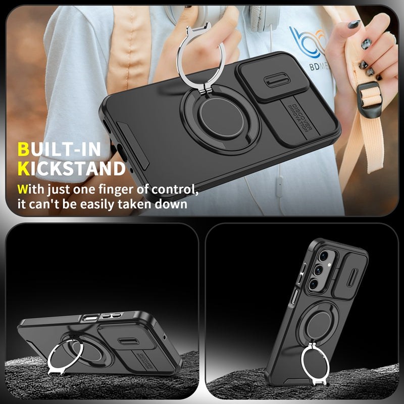 Samsung Galaxy A26 5G magnetisk cover med skærmfilm / skyde-linsebeskyttelse / støtte, TPU + PC-mobilcover