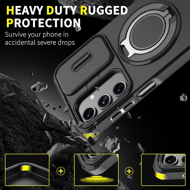 Samsung Galaxy A26 5G magnetisk cover med skærmfilm / skyde-linsebeskyttelse / støtte, TPU + PC-mobilcover