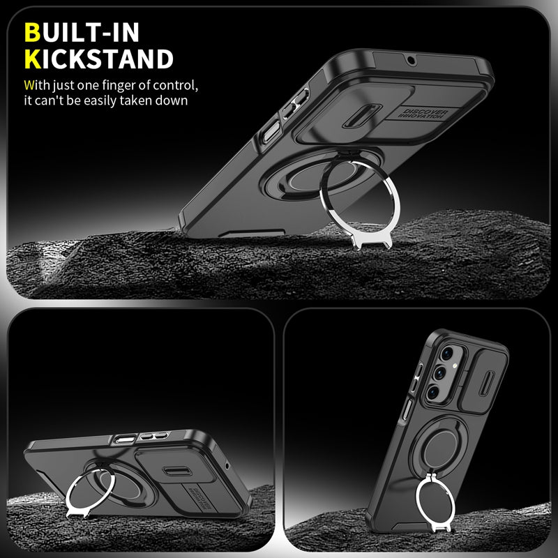 Samsung Galaxy A26 5G magnetisk cover med skærmfilm / skyde-linsebeskyttelse / støtte, TPU + PC-mobilcover