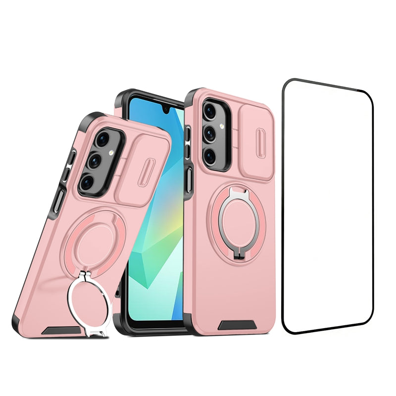 Samsung Galaxy A26 5G magnetisk cover med skærmfilm / skyde-linsebeskyttelse / støtte, TPU + PC-mobilcover
