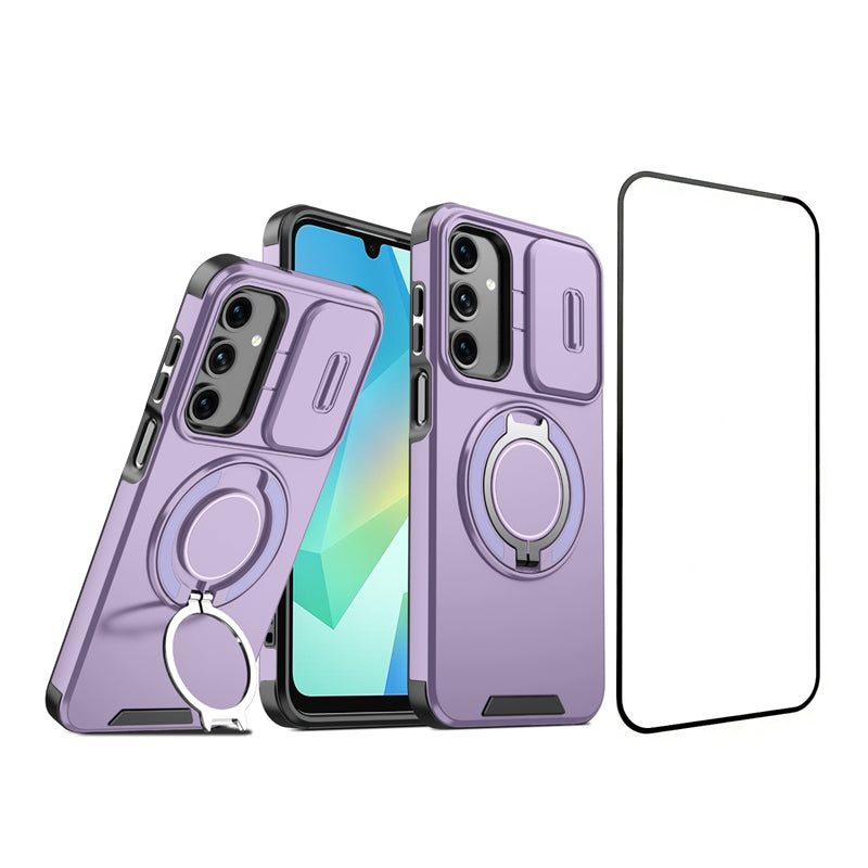 Samsung Galaxy A26 5G magnetisk cover med skærmfilm / skyde-linsebeskyttelse / støtte, TPU + PC-mobilcover