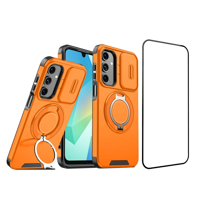 Samsung Galaxy A26 5G magnetisk cover med skærmfilm / skyde-linsebeskyttelse / støtte, TPU + PC-mobilcover
