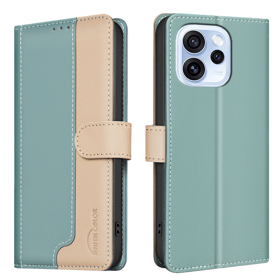 BINFEN COLOR För Oppo Reno15 F 5G Läderfodral Skarvningsfärg RFID-blockerande plånboksfodral