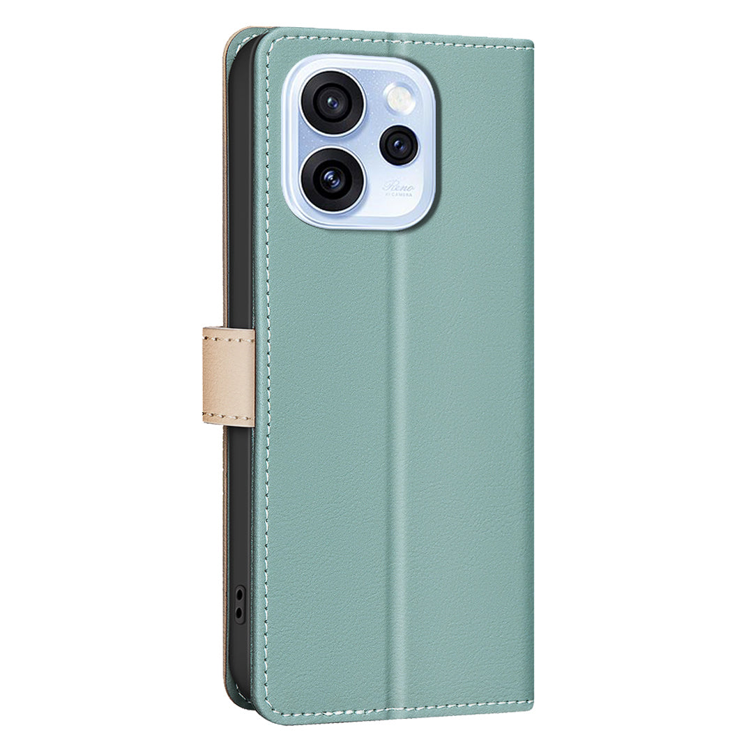 BINFEN COLOR För Oppo Reno15 F 5G Läderfodral Skarvningsfärg RFID-blockerande plånboksfodral
