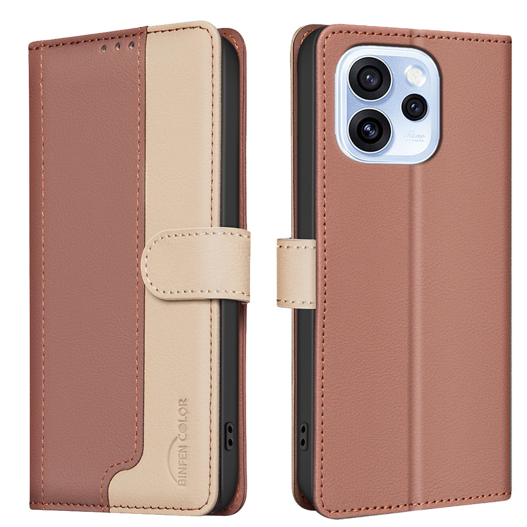 BINFEN COLOR För Oppo Reno15 F 5G Läderfodral Skarvningsfärg RFID-blockerande plånboksfodral