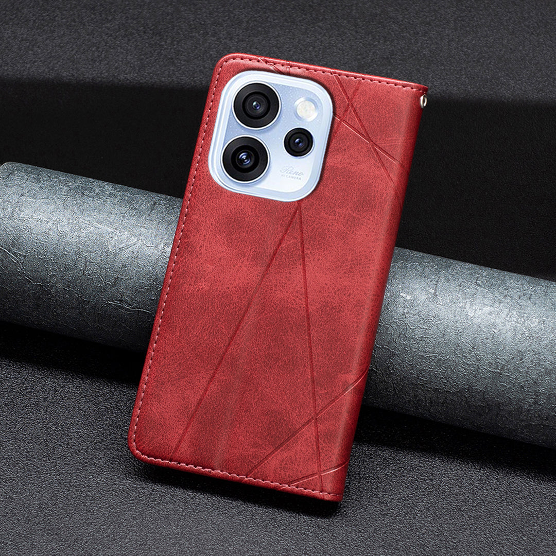 For Oppo Reno15 F 5G Case Card Slots Geometry Imprint Leather Phone Cover