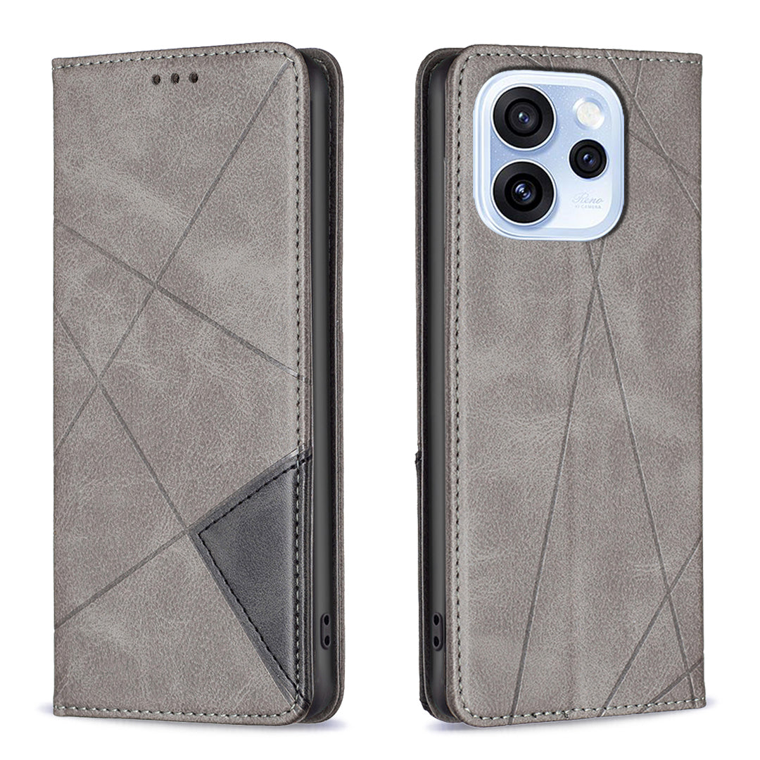 For Oppo Reno15 F 5G Case Card Slots Geometry Imprint Leather Phone Cover