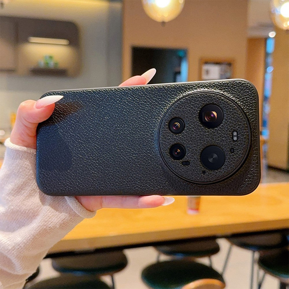 For Xiaomi 17 Ultra 5G Case Litchi Texture Leather Coated TPU + PC Phone Cover with Black Edge