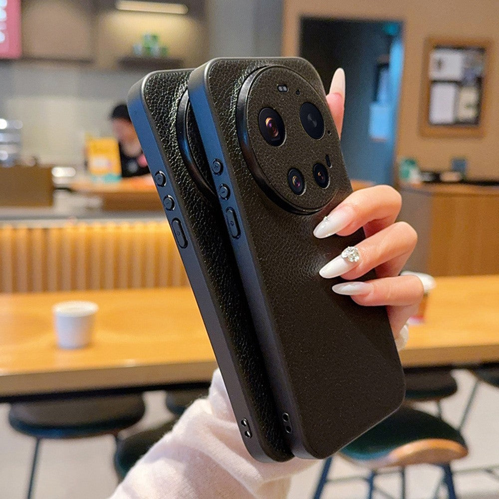 For Xiaomi 17 Ultra 5G Case Litchi Texture Leather Coated TPU + PC Phone Cover with Black Edge
