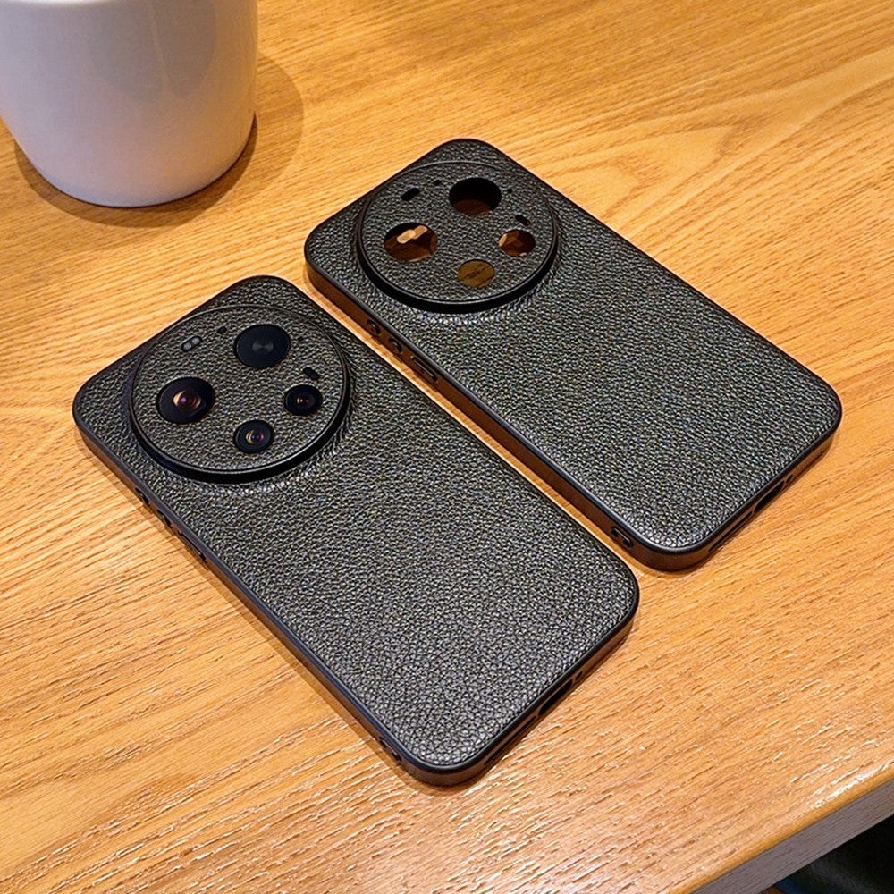 For Xiaomi 17 Ultra 5G Case Litchi Texture Leather Coated TPU + PC Phone Cover with Black Edge