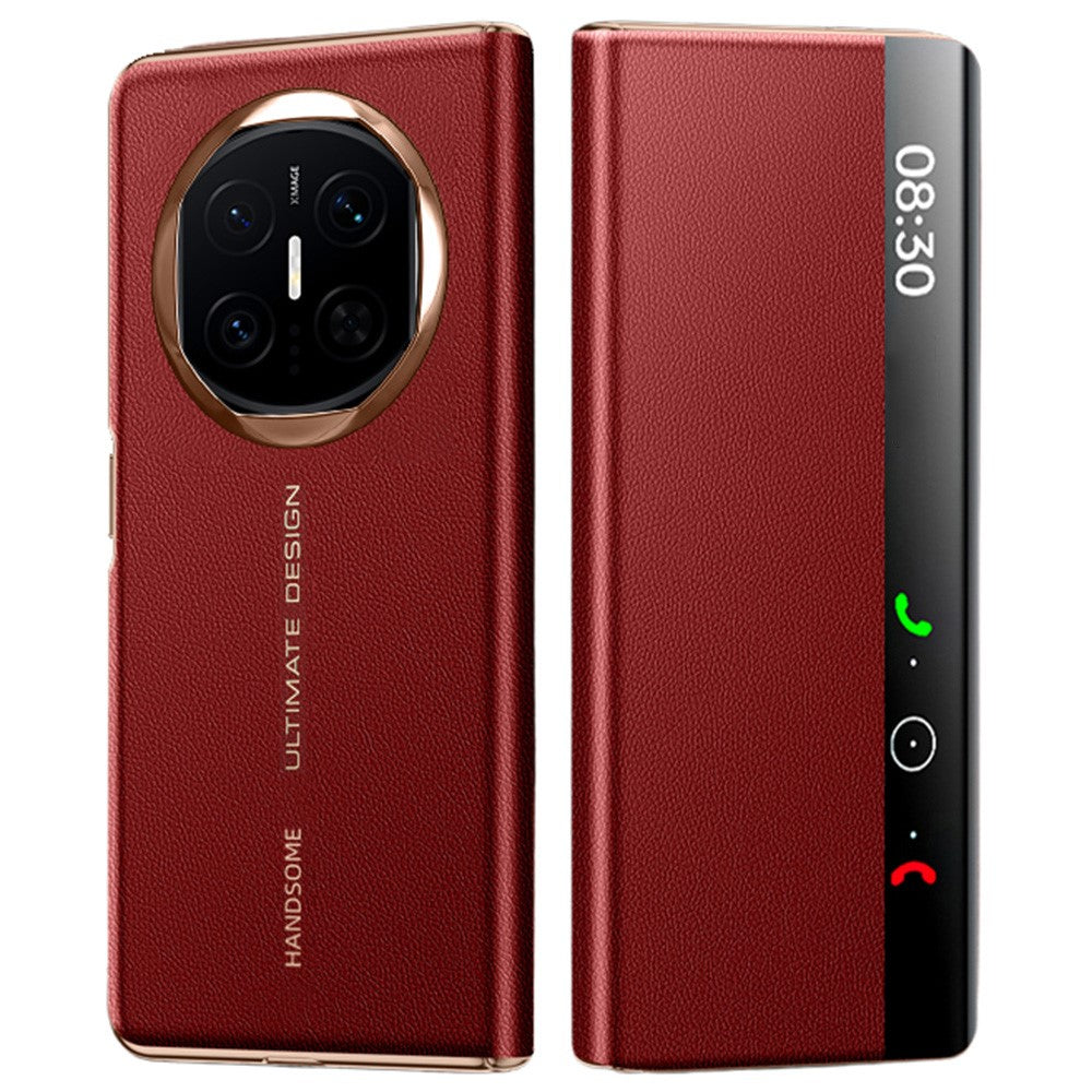 For Huawei Mate X7 Case Litchi Texture Leather Smart View Flip Phone Cover Full Protection Auto Sleep Wake