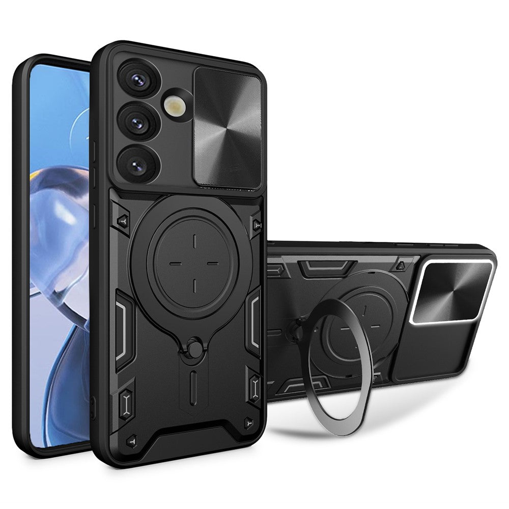 Samsung Galaxy S26-skal TPU + PC-mobilskal med stativ, glidande linsfönster
