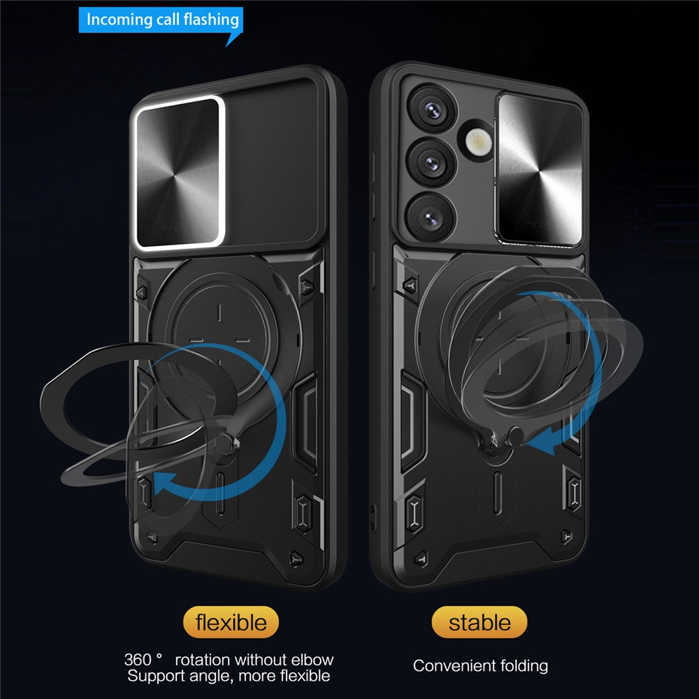 Samsung Galaxy S26-skal TPU + PC-mobilskal med stativ, glidande linsfönster