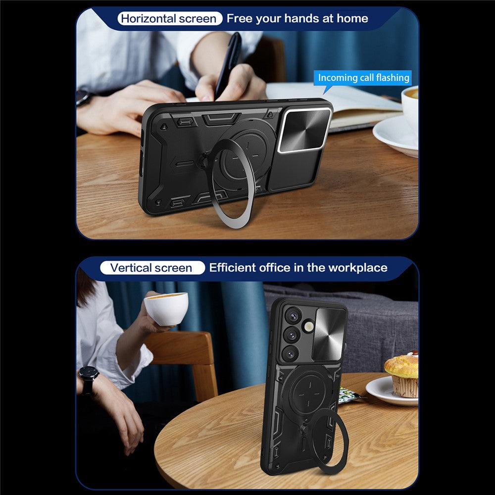 Samsung Galaxy S26-skal TPU + PC-mobilskal med stativ, glidande linsfönster