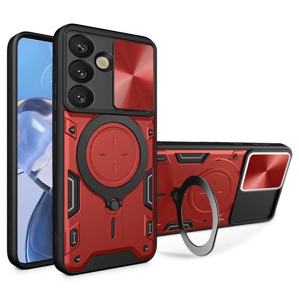 Samsung Galaxy S26-skal TPU + PC-mobilskal med stativ, glidande linsfönster